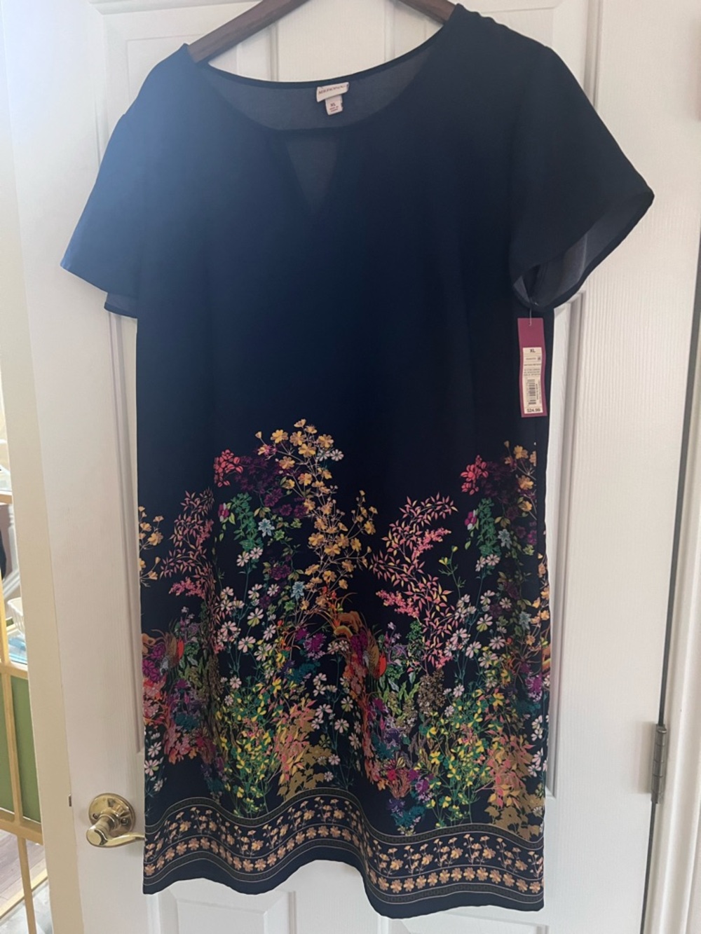 NWT Merona Navy Shift Dress with Multicolor Floral Border. XL - Picture 3 of 7